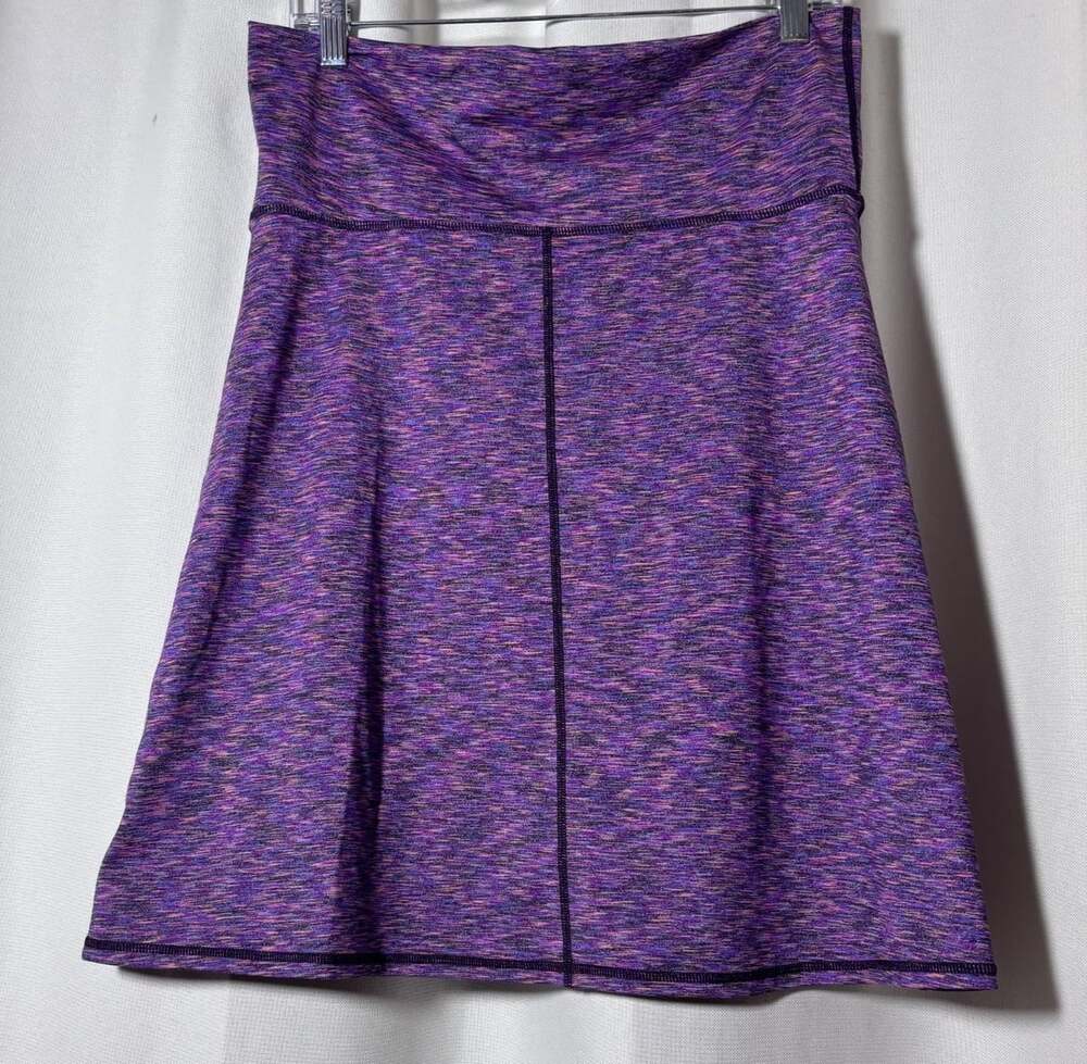 Prana L Leanne Skirt Purple Space Dye Fold Over Wide Waistband A-Line Stretch M